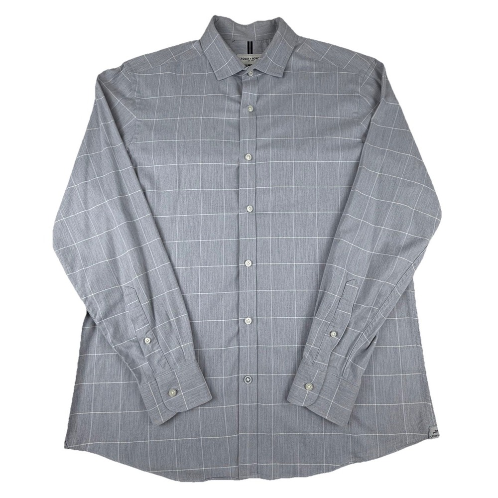 Crosby & Howard Large Plaid Long Sleeve Shirt‎ Mens-Large Gray/White Button Down